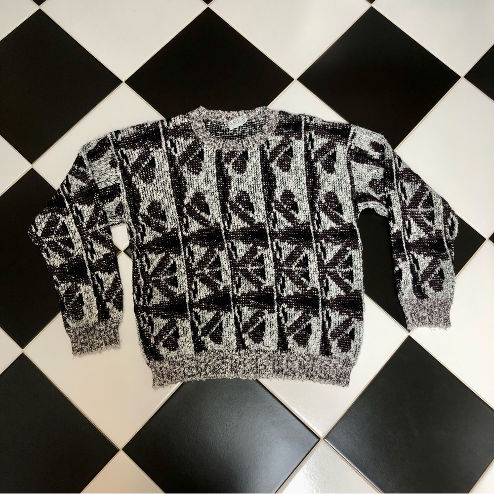 Vintage 80s 90s Grandpacore Sweater Area by Tag Men’s Acrylic Knit Grey Marled L